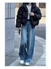 Women's High-Waist Light Blue Denim Wide-Leg Pants with Plus Velvet, Curved Leg, Perfect for Autumn/Winter 2025.