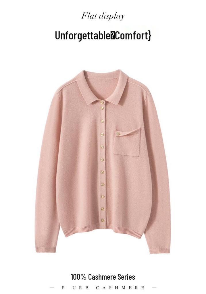 Chic Age-Reducing Gold Button Knit Cardigan with Pockets - Women's Autumn Solid Color Versatile Outerwear Top
