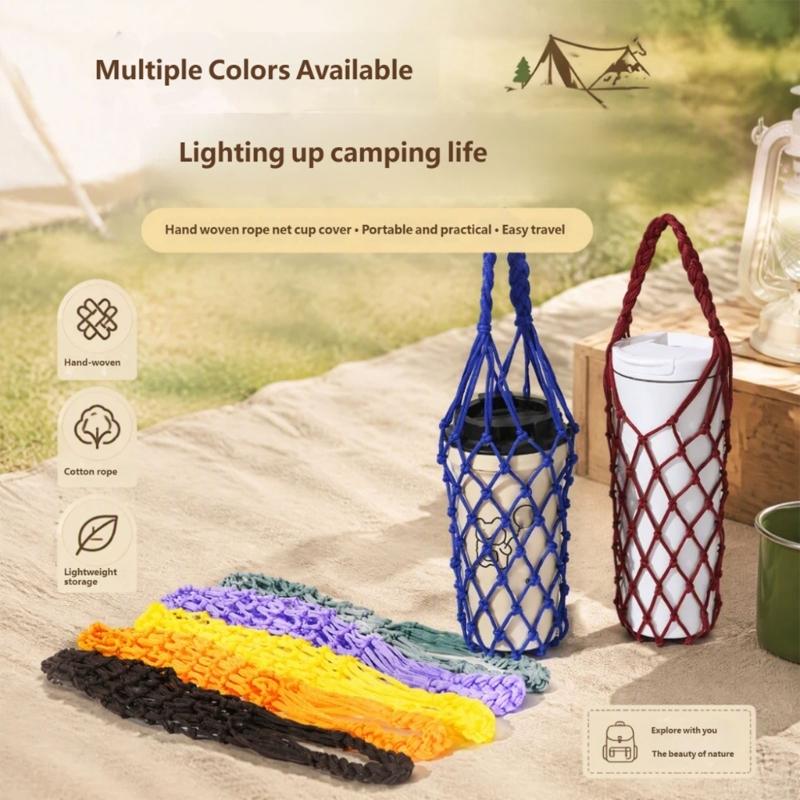 Portable Cup Wrap with Cord Pattern and Carry Handle, Light Outer Coverage for Takeaway Coffee and Desk Beverage Use