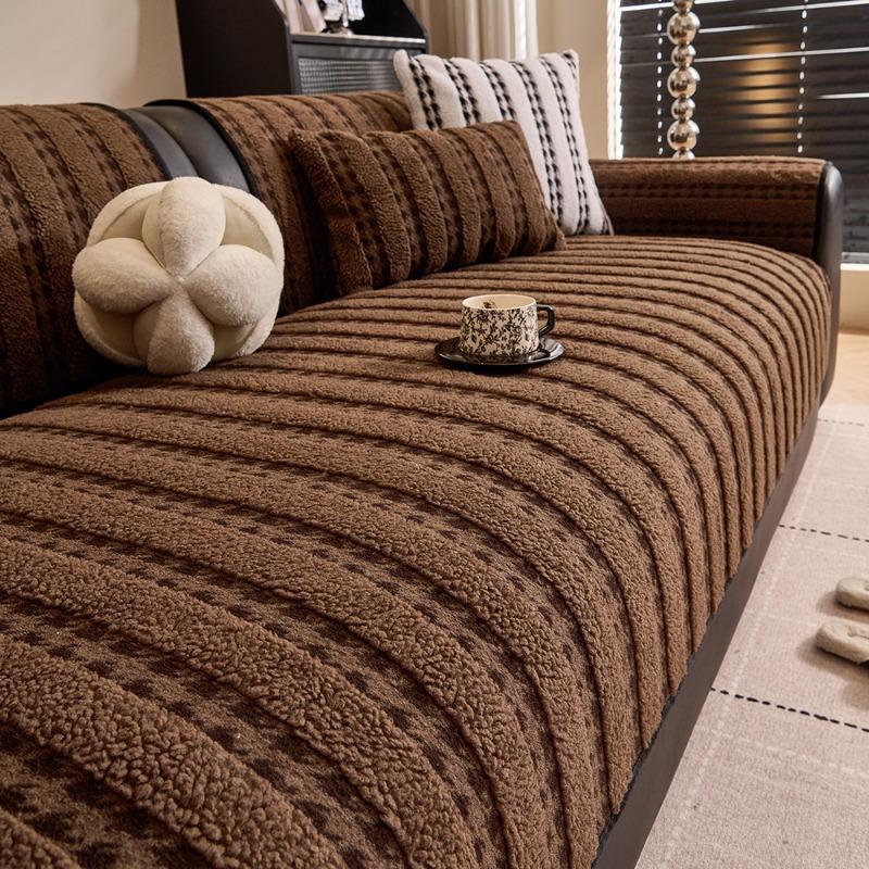 Luxury Couch Cover Fabric Extra Thick Straight Line Row Non Slip Lounge Sofa Pad Cover Cozy In Fall And Winter