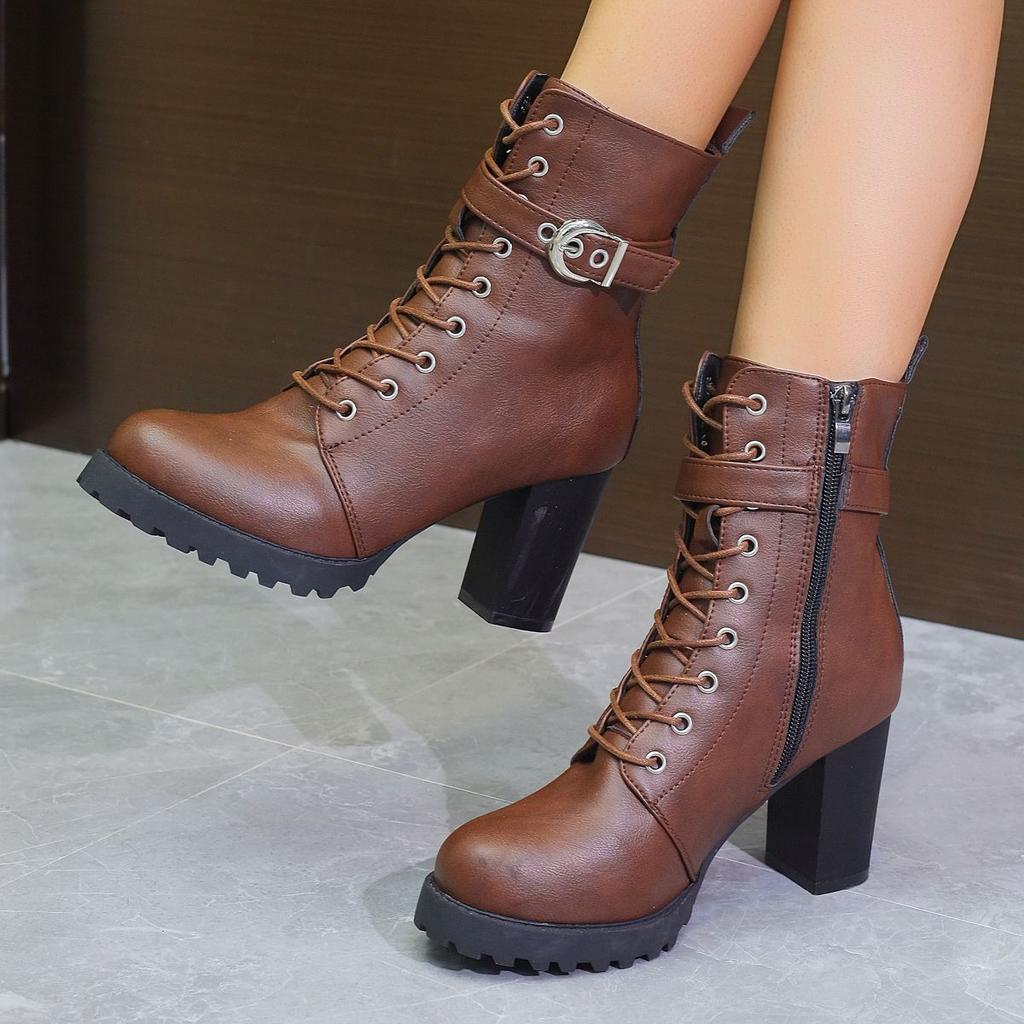 2025 Autumn and Winter New Casual Martin Boots Women's Fashion Versatile Comfortable Thick Heel Side Zipper Women's Medium Boots