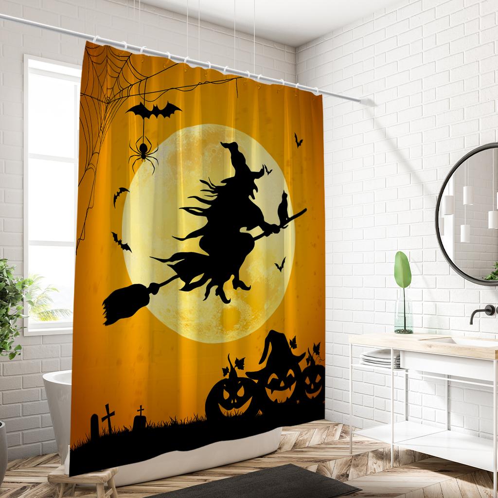 1 Peça de Cortina de Chuveiro Estampada de Bruxa 180X180cm Montada em Vassoura Tema Halloween Divisória de Banheiro Impermeável e à Prova de Mofo