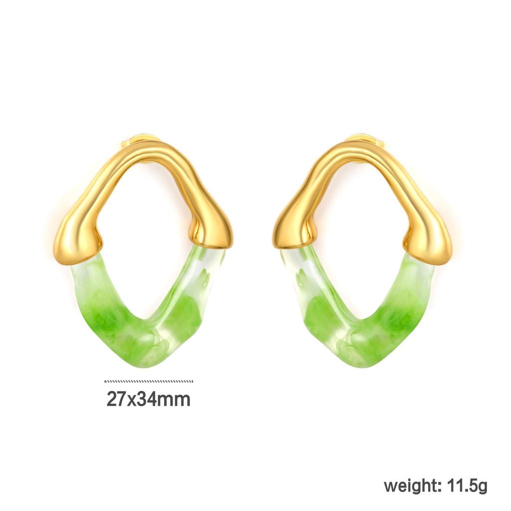 Light luxury design colored resin stud earrings Maillard style irregular hollow V-shaped earrings stainless steel gold-plated earrings
