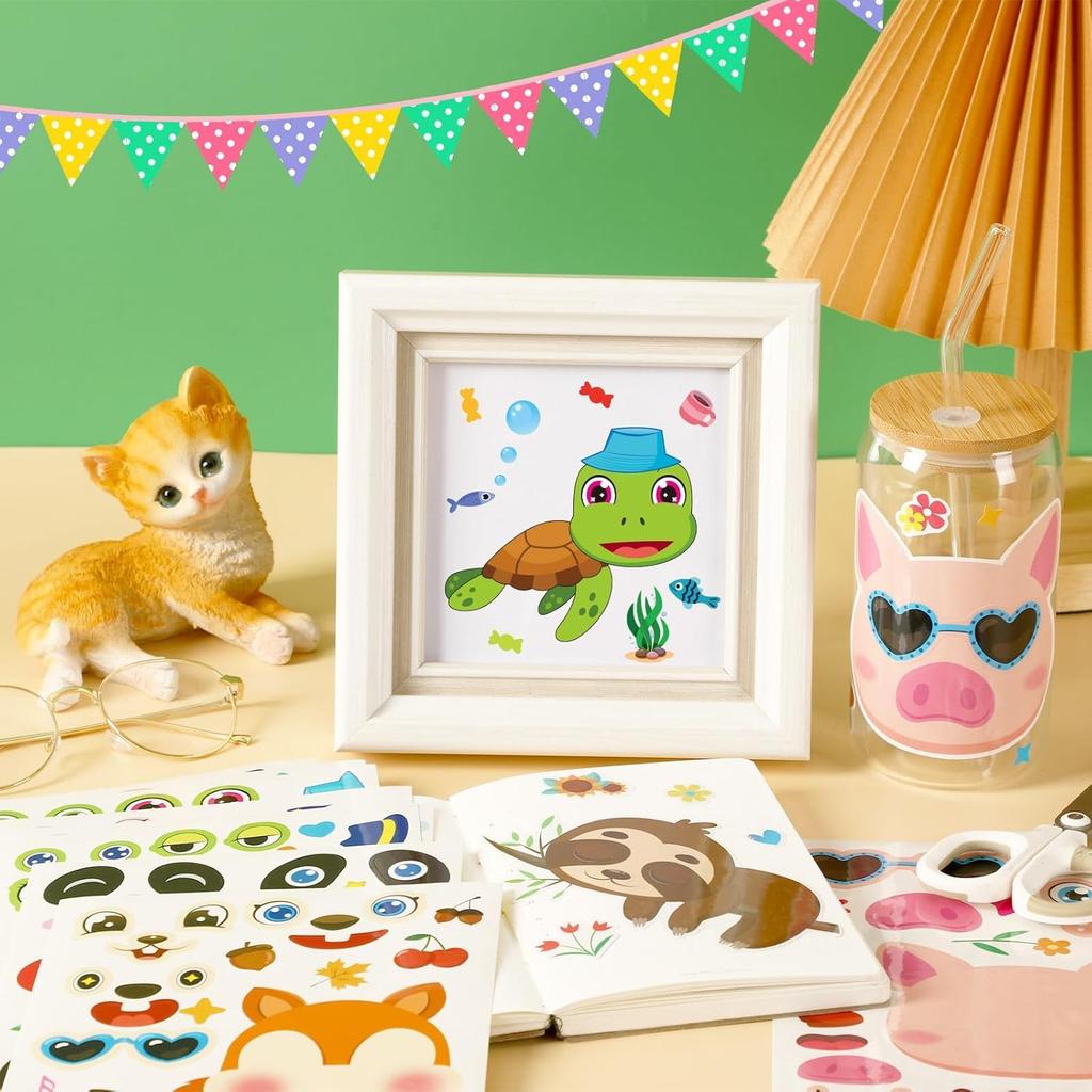 JULMELON 24 Sheets Make a Face Stickers for Kids, Make Your Own Animal Stickers, Classroom Fantasy Animal Mix and Match Sticker Sheets for Boys Girls