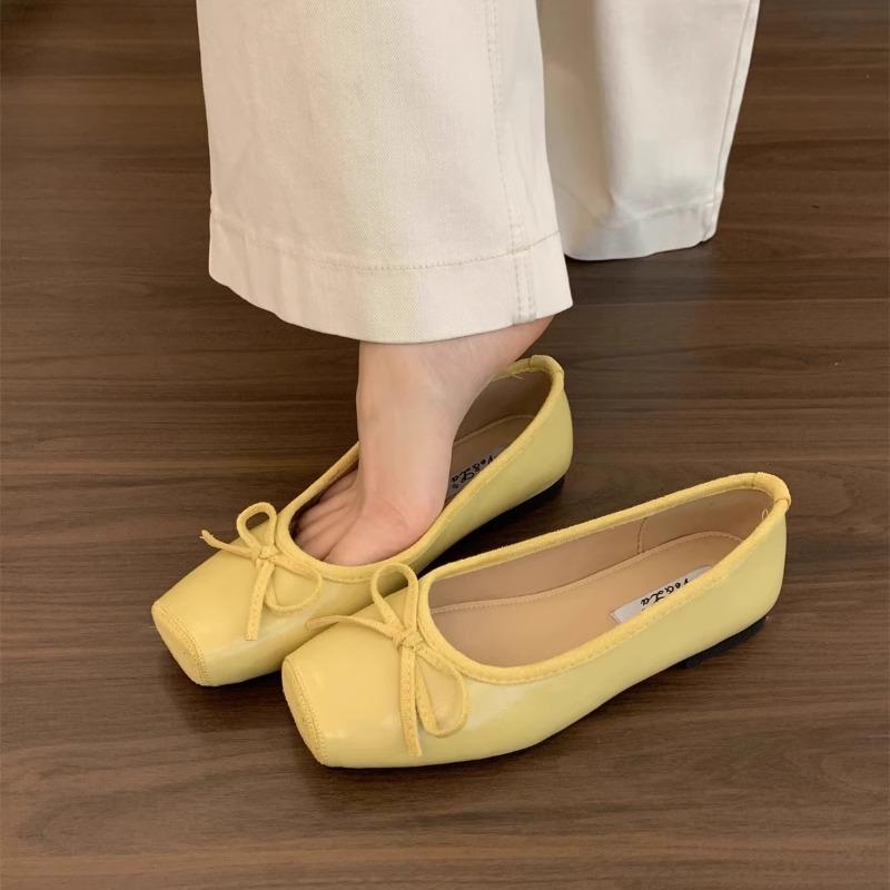

Fashion New Popular Woman Casual Square Head Bow Flats Flock Ballerina Luxury Flats Female Suede Fashion Elegant Soft Sole Women Shoes 40 жёлтый