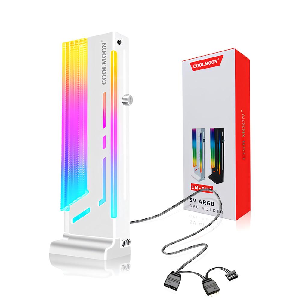 Small Lab COOLMOON Graphics Card Holder for and Video Magnetic Stand, Bracket, LED, ARGB, 5V, 3-pin GPUs, Cards, Support, Anti-Drop, Anti-Fall (White)