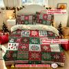 Christmas Duvet Cover Set 3Pcs Patchwork Plaid Snowflake Tree Reindeer Print Soft Microfiber Bedding with Pillowcases