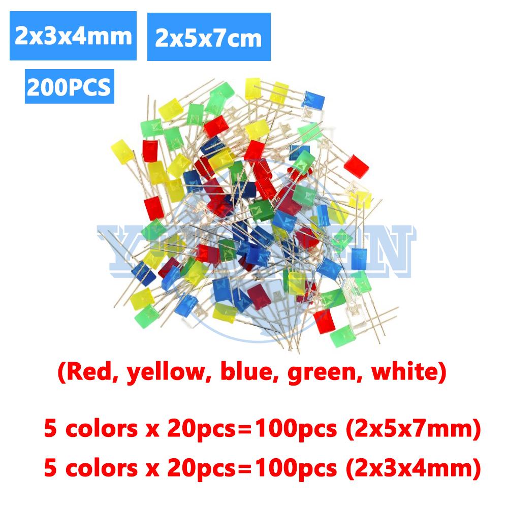 2x5x7mm Led Kit Square 5 Colors LED Diode 2x3x4mm Light-Emitting Diode Set Red Yellow Green Blue White DIY Lights Emitting Lamp