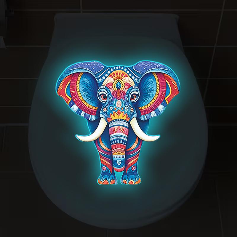 Glow-In-The-Dark Colored Totem Elephant Toilet Sticker Self-Adhesive Removable Wall Decal Home Bathroom Living Room Decor