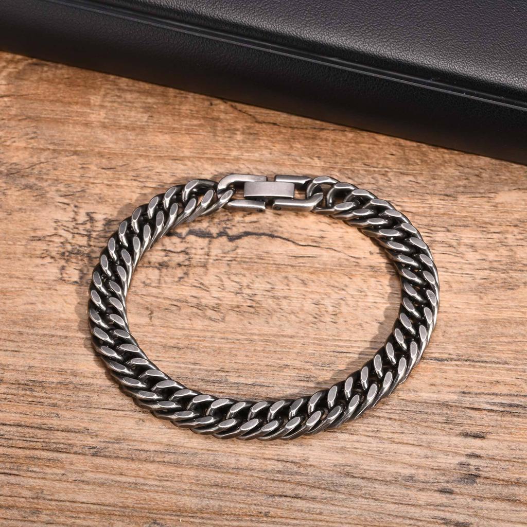 Braccialetti a Catena Vintage per Uomo Ragazzo, Elegante Braccialetto Link Cubano in Acciaio Inossidabile, Gioielli Punk Maschili