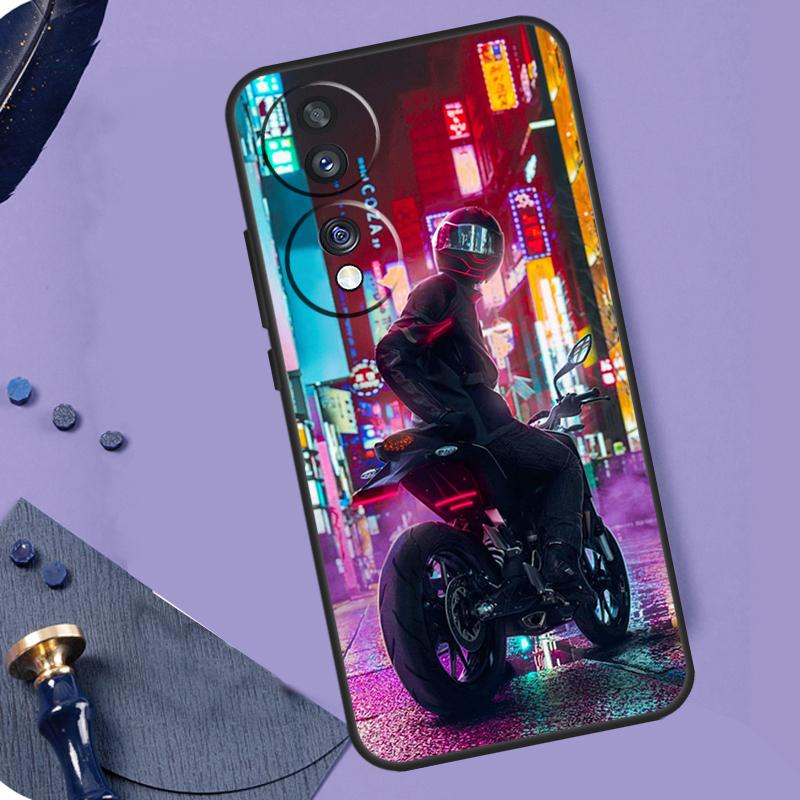 Neon Motorcycle Biker Case For Honor Magic 6 Pro Magic 5 Lite 50 70 90 Lite X6 X7 X8 X9 X6a X7a X8a X9a X8b X9b