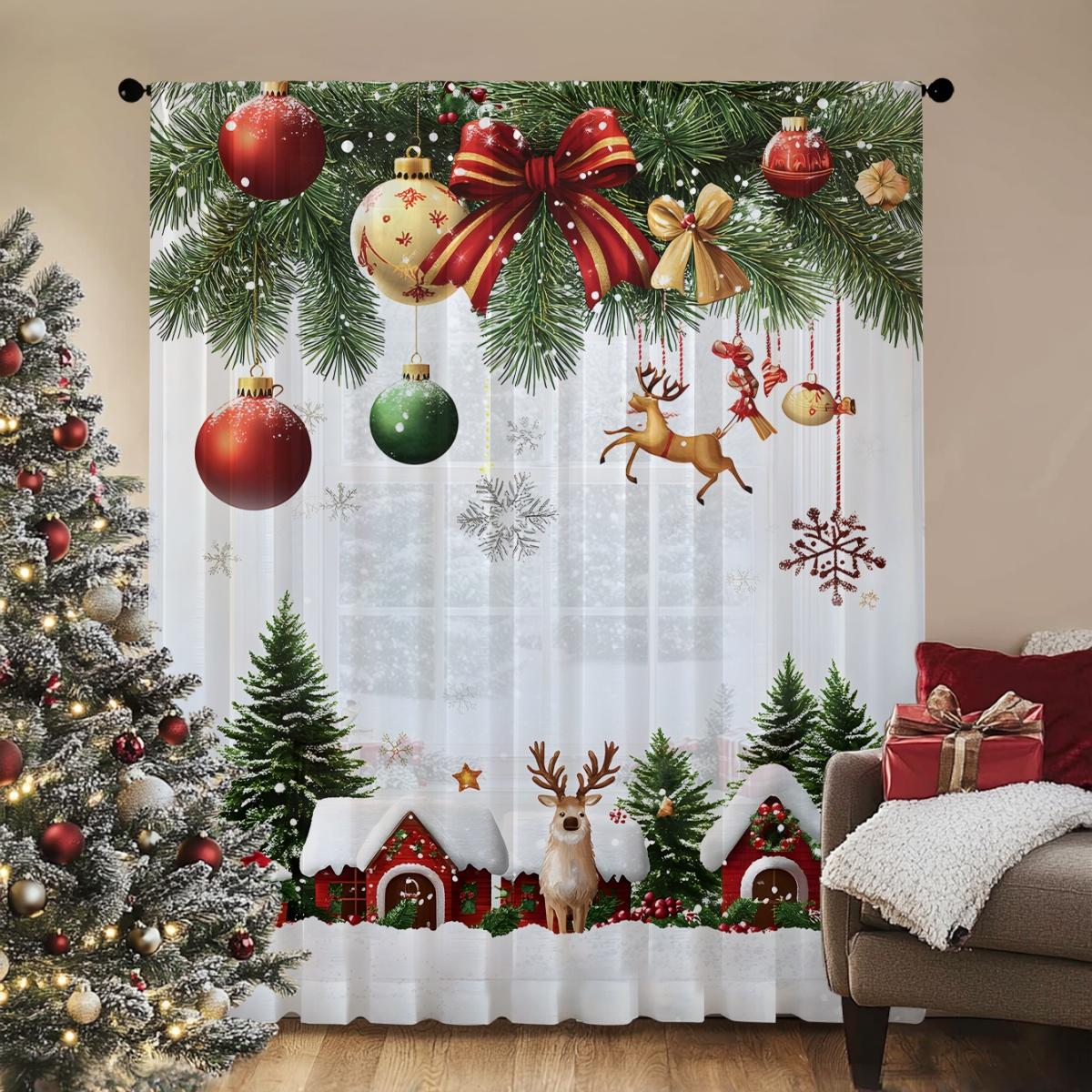 

Single Panel Holiday Christmas Theme Decorative Printed Curtain Digital Printing Polyester Suitable Living Room Bedroom Kitchen Decoration For Area W100*H70(CM)-Grommet top&1PCS