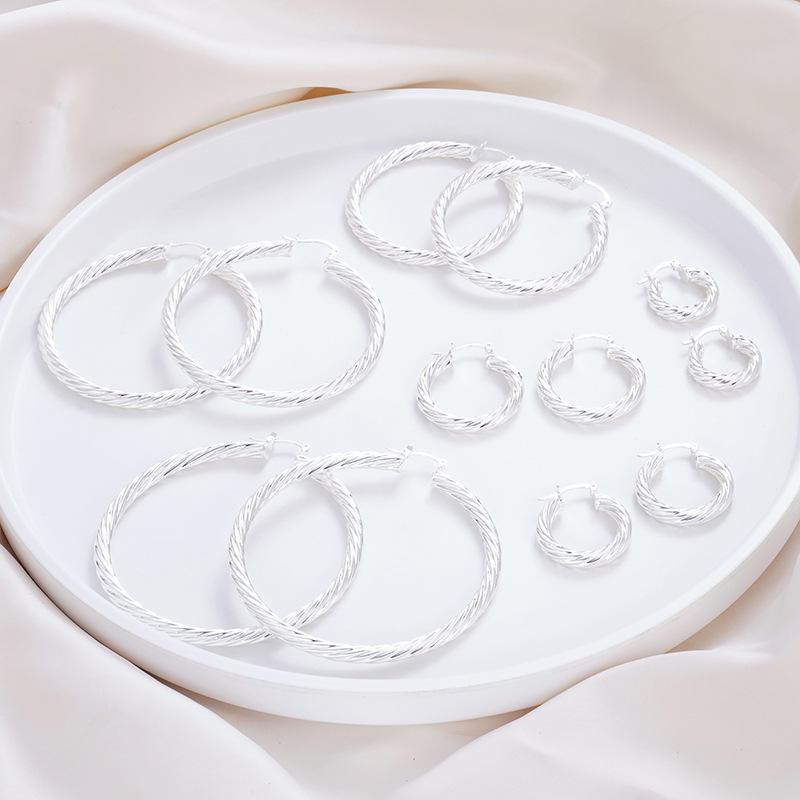 Twisted Cable Large Gold & Silver Hoop Earrings - European Style, Fashionable for Women