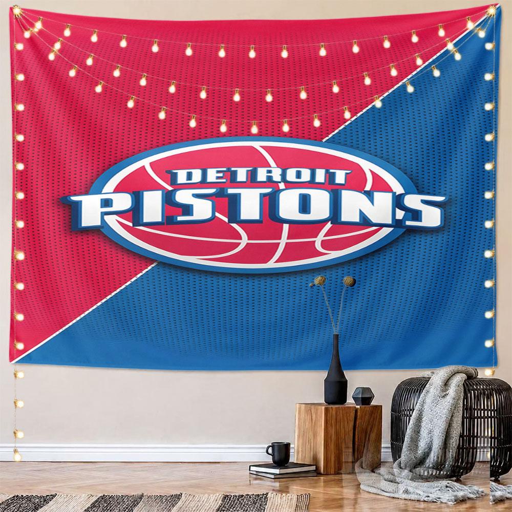 Detroit Pistons Basketball Logo Design Pattern Wall Hanging Tapestry Decorative Tapestry Home Decor for Bedroom and Living Room