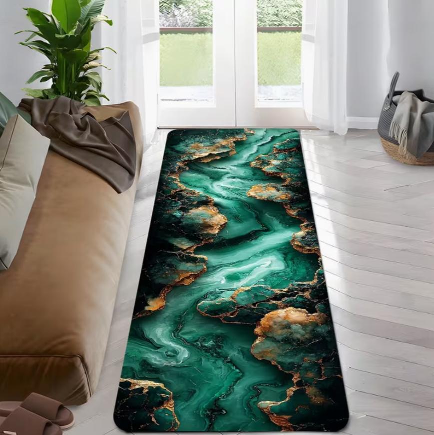 1 Piece of Marble Milky Way Pattern Corridor Running Rugs Long Strip Carpet Anti Slip Runner for Bathroom Home Entrance Carpet