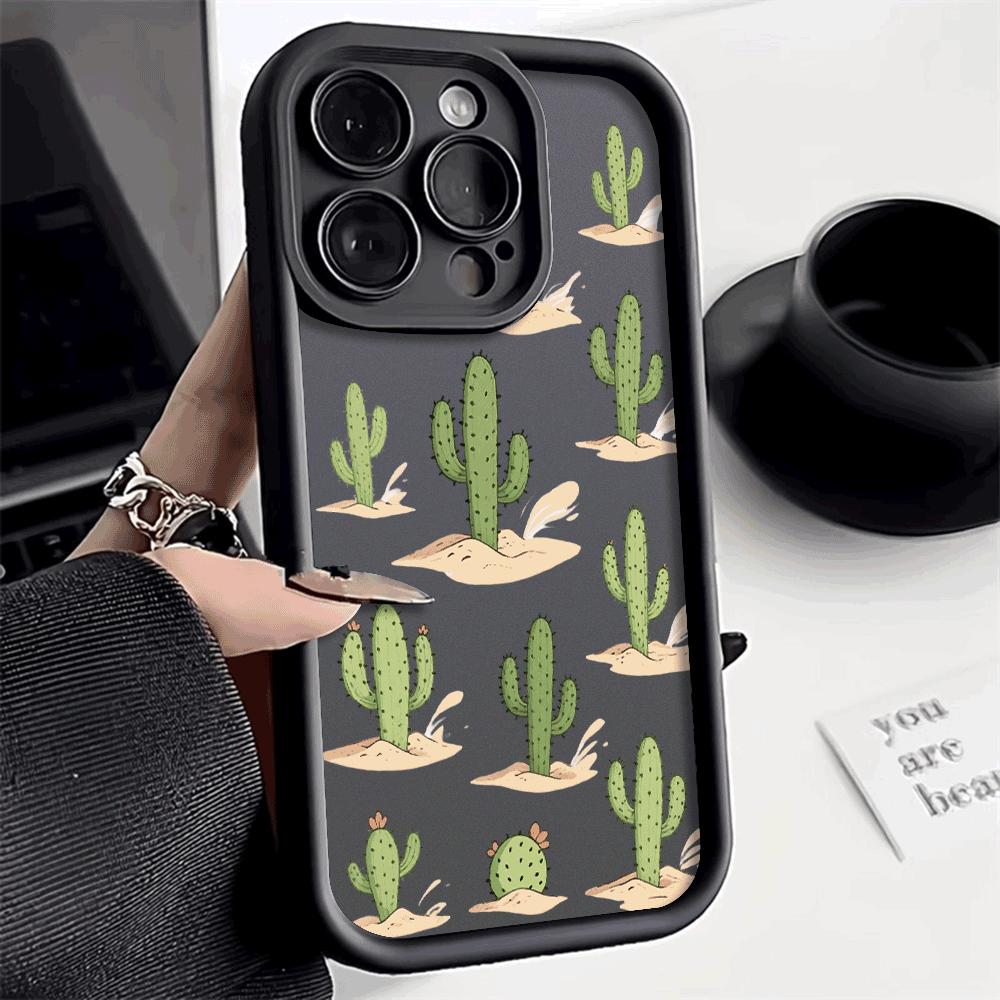 New Pattern Green Cactus Phone Case For iPhone 16 15 14 13 12 11 Pro Max Plus/Mini Shockproof Scratch proof Soft Protect Cover