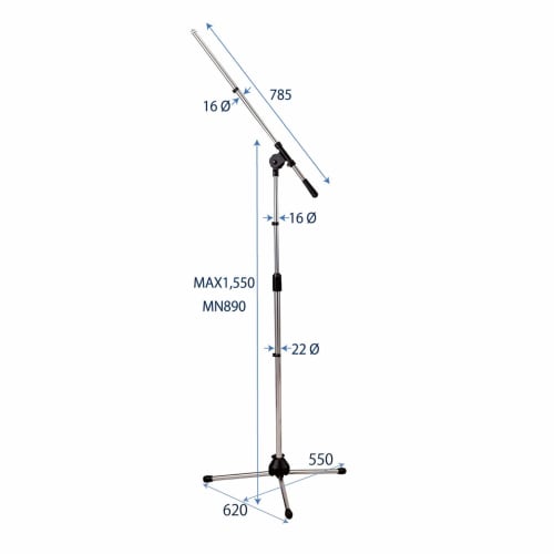 Kikutani MS-200 Chrome Boom Microphone Stand (Compatible with Straight Stands)