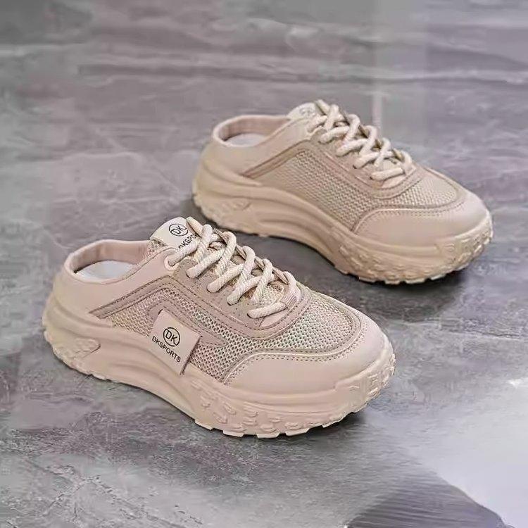 Color Blocked Thick Sole Toe Half Slippers for Women In Spring and Summer , Mesh Casual Shoes, Breathable Sports Style, Outdoor Slippers