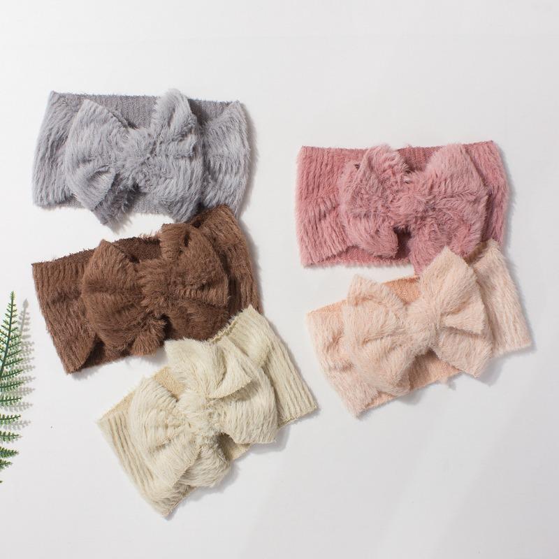 New baby plush headband, cute bow wide-brimmed children's headscarf, warm baby hair accessories in autumn and winter