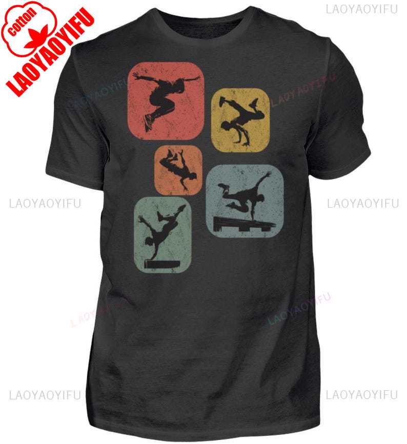 Parkour Retro Style Mens Shirt Casual Style Tops Oneck Regular Short Sleeve High Quality Cotton Tshirt