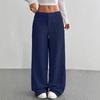 Pantalones largos de mujer de corte casual, holgados, de color liso y pierna ancha, ideales para primavera/otoño. Pantalones largos de talle bajo, de color liso y sin elasticidad.