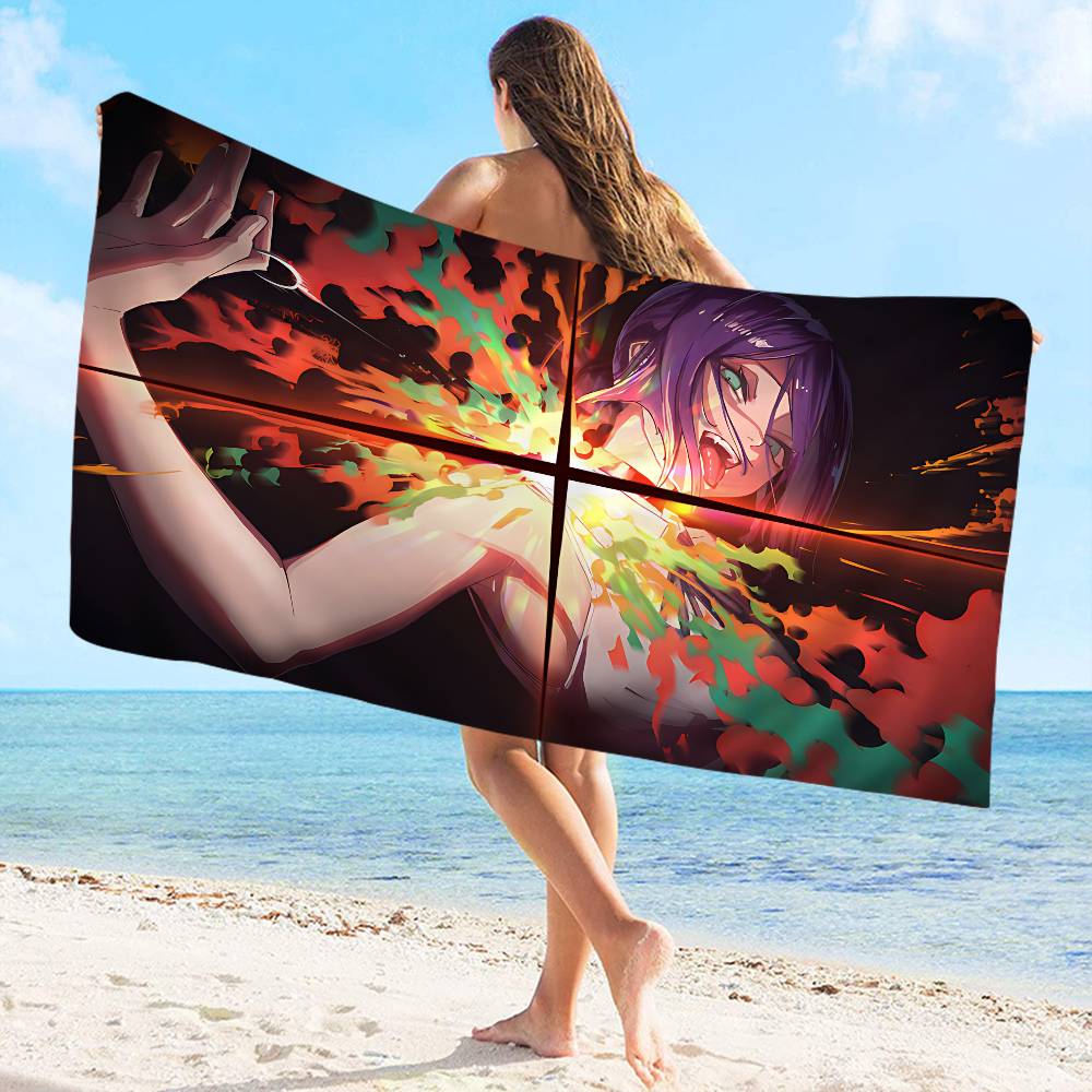 Popular Action Anime C-Chainsaw M-Man R-Reze A-Arc Microfiber Printed Beach Towel Yoga Beach Running Absorbent Soft Towel