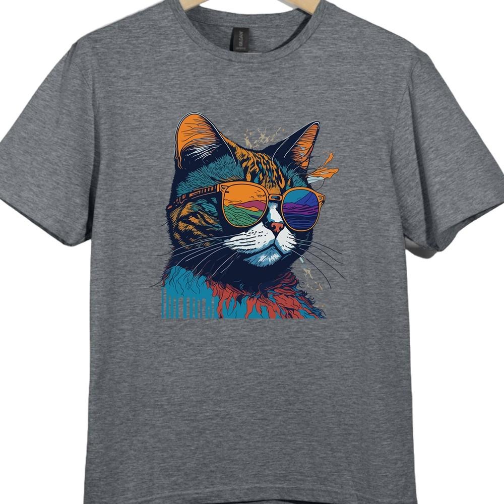 Cat With Sunglasses T Shirt Funny Cool Cat Lover Retro Colorful Graphic Tee