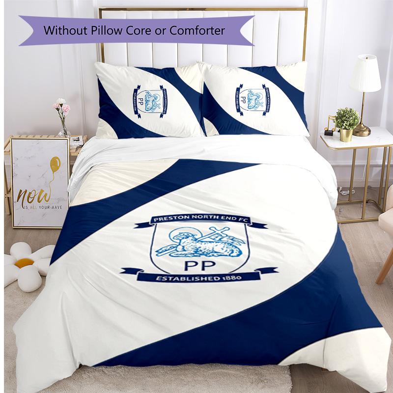 Preston North End Football Printed 3 Pieces Bedding Set, Comfortable Skin Friendly Bedroom Duvet Cover Set