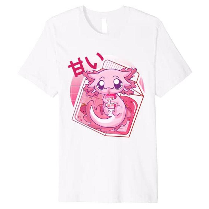 

Kawaii Axolotl Strawberry Milk Japanese Anime Girls Teenager Premium TShirt Y2k Cartoon Unisexga Graphic Aesthetic Clothes Novelty S