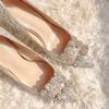 Pointed Flats Sequined Wedding Shoes Women's Maternity Shoes Rhinestone Pearl Bride Shoes Not Tired Feet Bridesmaid Shoes Large Size