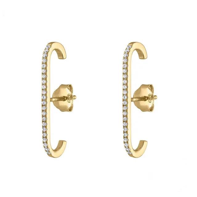 European and American Minimalist Single Row Crystal Zircon Stud Earrings for Women Geometric E Shape Vintage Jewelry