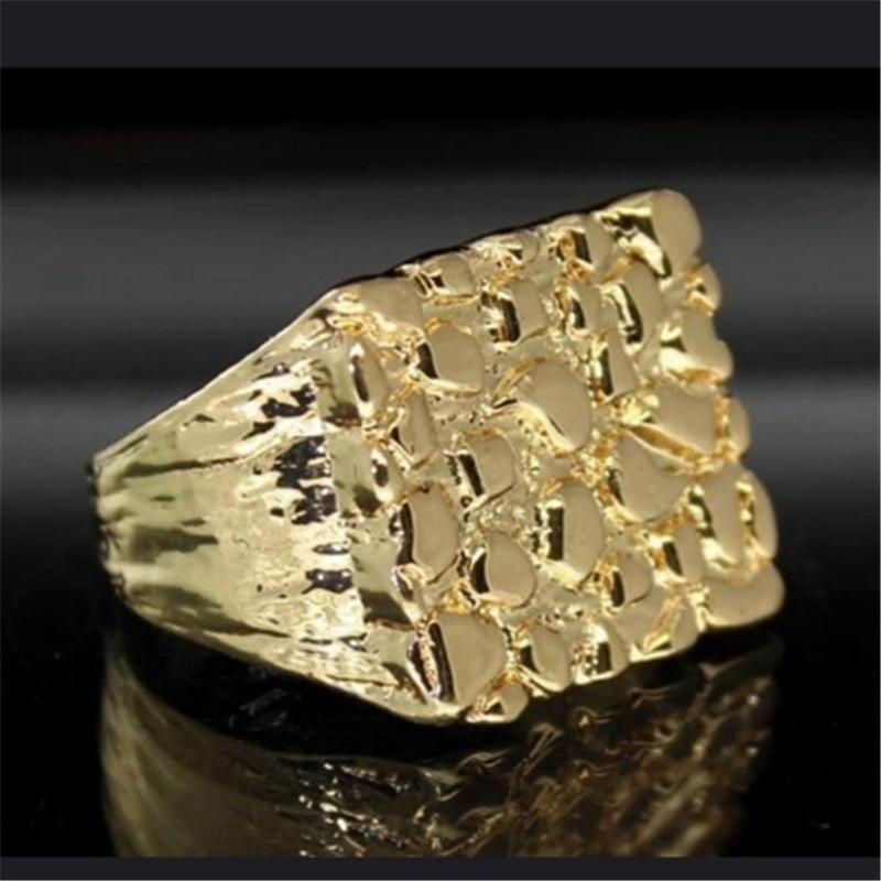 Jianjie Men's Uneven Bumpy Luxury Gold/Silver Color Rings Square Delicate Party for Business Men Charming Accessories