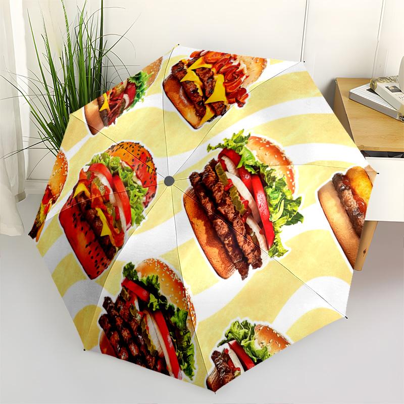 

1pc Hamburgers and meat pattern Umbrella Portable Folding Umbrella Iron Frame Hole Bone Structure Outdoor Home Umbrella