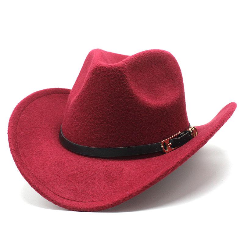 Metal Buckle Belt Cowboy Hat Woolen Top Hat Men'S And Women'S Big Edge Curled Jazz Felt Hat