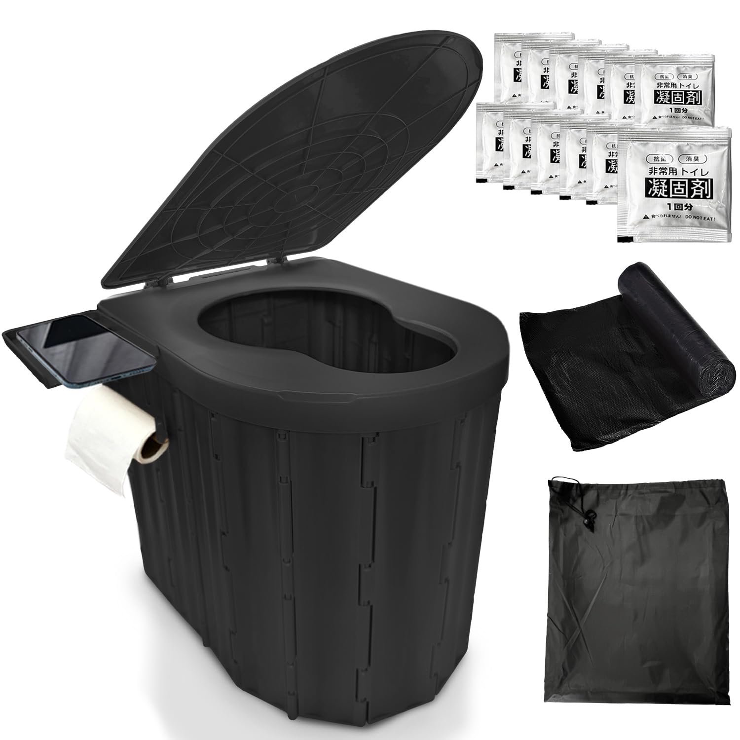 

CLEAN HOUSE Portable Folding Toilet with Excrement Bag and Coagulant Step and Emergency Car Camping Set, Lid, Stool, чёрный