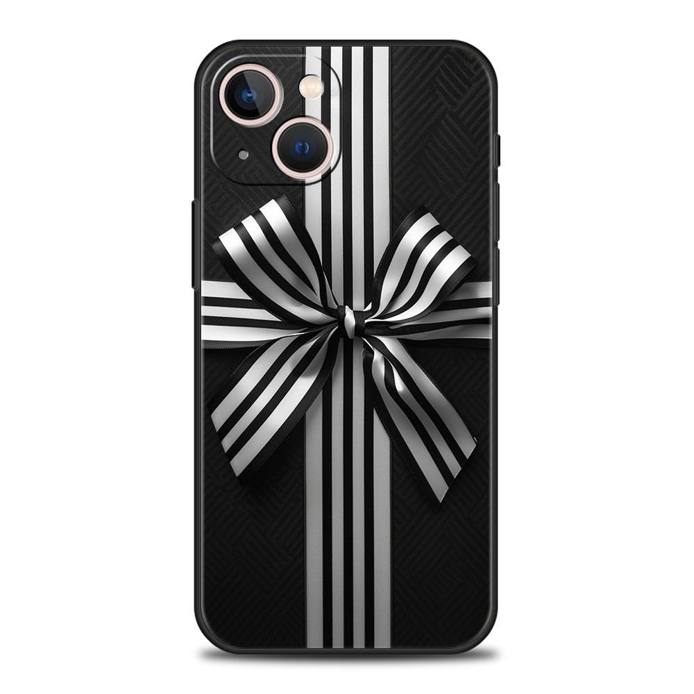 Phone Case Cover for iPhone 17 16 15 14 13 12 Pro Max 11 Pro Max 17AIR Plus Shockproof Soft TPU Black Bowknot Faux Pearl Painted