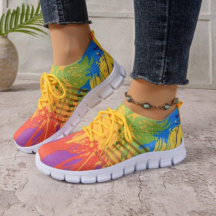 Women's Letter Print Platform Sneakers, Breathable Knit Slip on Outdoor Shoes, Comfortable Low Top Sport Shoes Plus Size 36-42