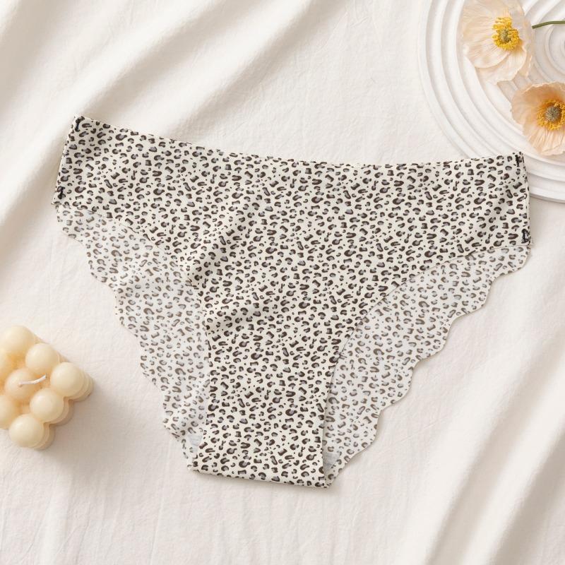 Women Seamless Thin Low Waist Leopard Print Ladies Briefs Underwear Set