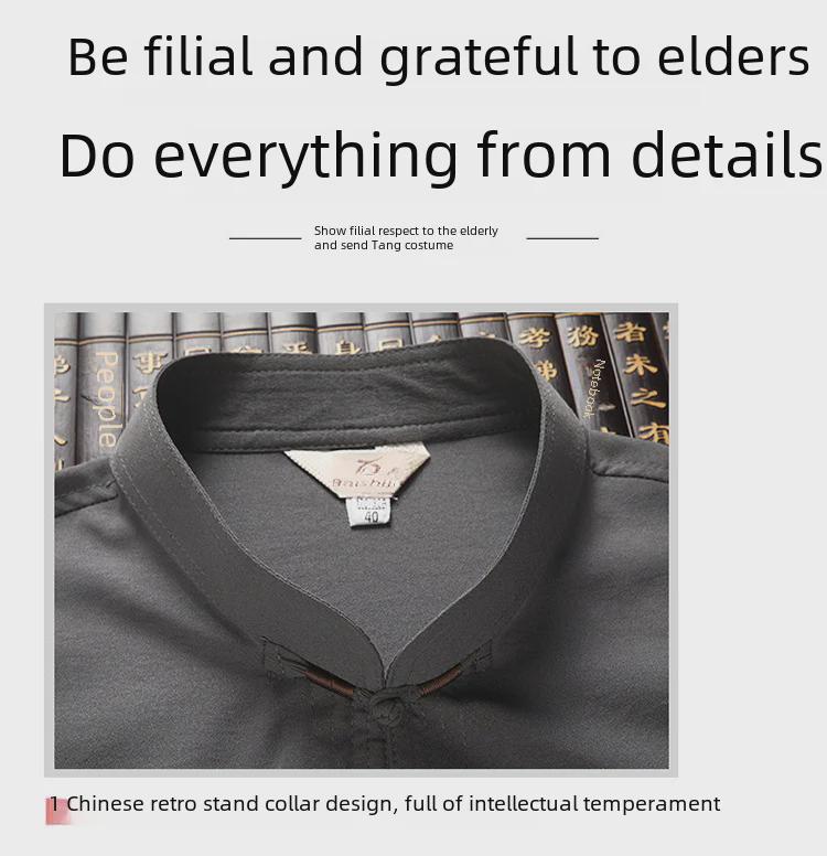 Men's Chinese Style Casual Cotton Linen Short-Sleeve Suit for Middle-Aged and Elderly Summer Wear