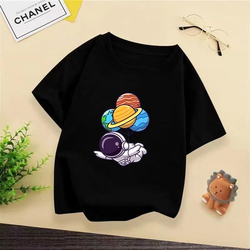 Kids Astronaut Balloon Planets Tshirt Cute Space Graphic Casual Short Sleeve Cotton Tee for Boys Girls WX150 100