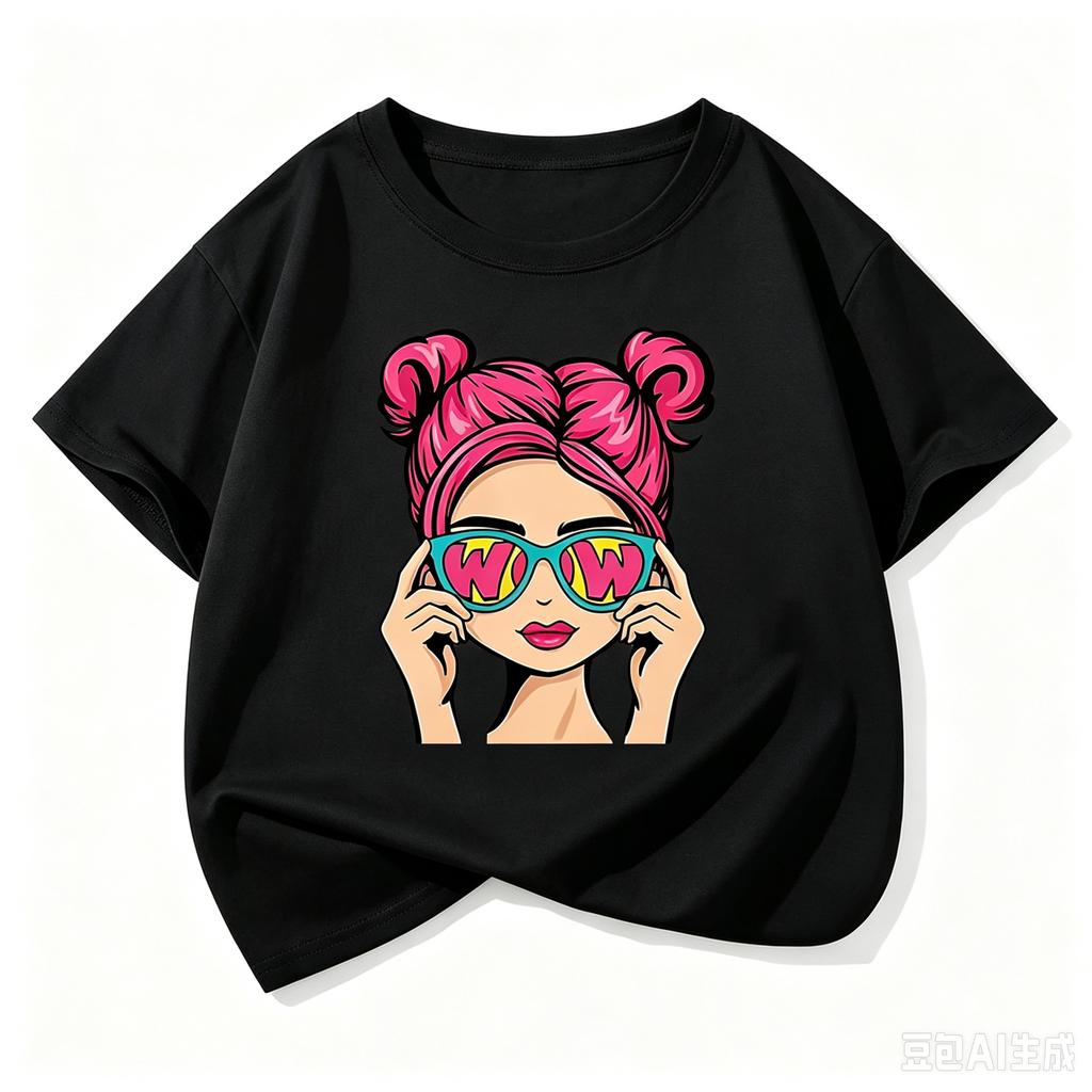 2026 New Girl Pattern Pure Cotton Printed Children's T‑shirt Personalized Round Neck Summer Kids T‑shirt