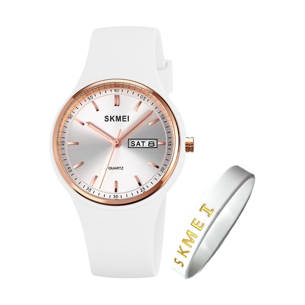 SKMEI Women s Silicone Waterproof Sports Watch Simple Casual Design with Date White