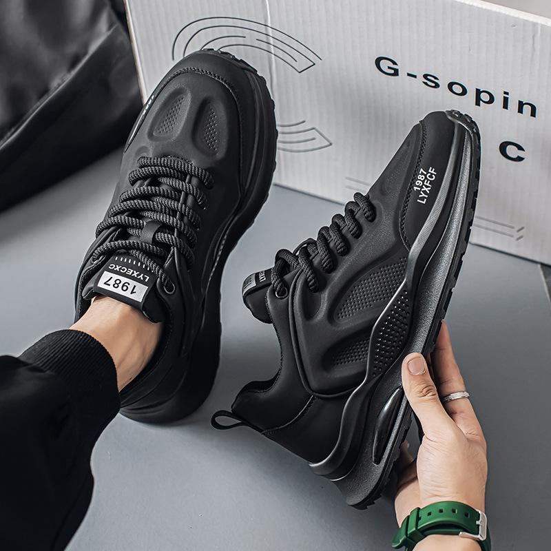 Autumn and winter men's thick-soled heightening dad shoes student leather casual sports shoes live broadcast versatile Hong Kong style men's shoes