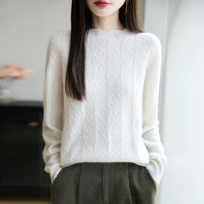 Nuevo Suéter de Punto de Cuello Redondo de Otoño e Invierno para Mujer Jersey Holgado de Manga Larga Capa Base Casual y Sencillo