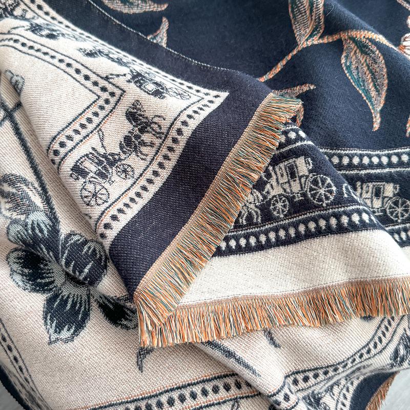 New Women Two-Sided Print Scarf Imitation Cashmere Soft Warm Pashmina Shawl Winter Coldproof Windproof Blanket Scarf