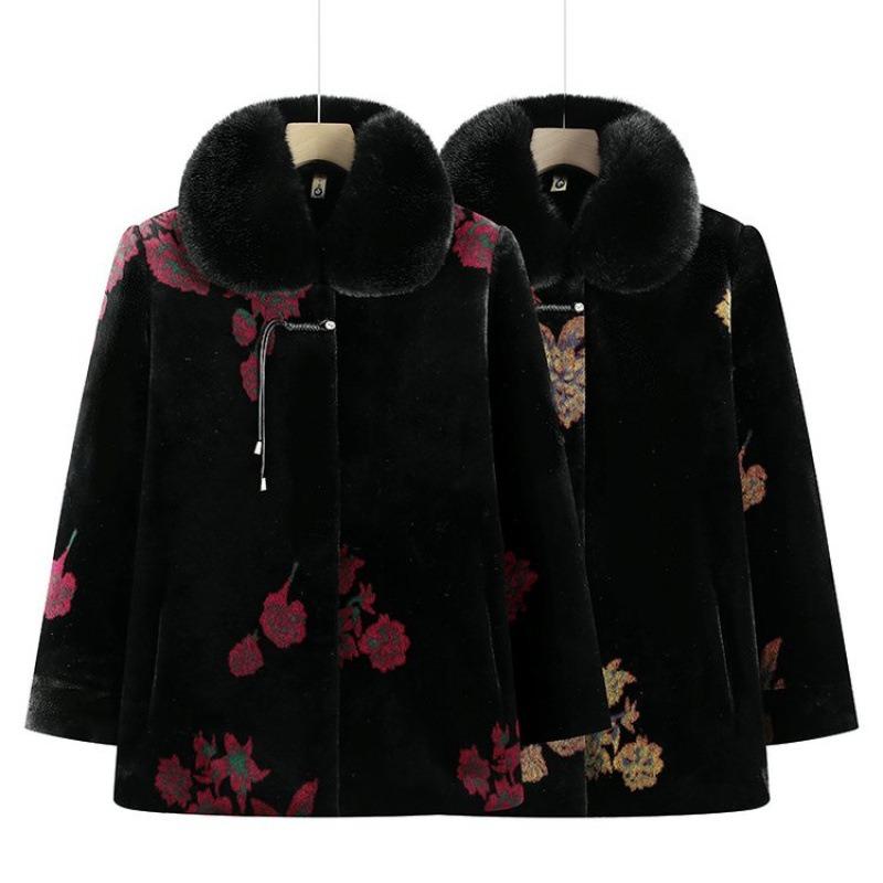 Fashion Coat Imitation Mink Velvet Piled Thickened Warm Old Lady Top Medium Old Women's Clothing Mother Winter