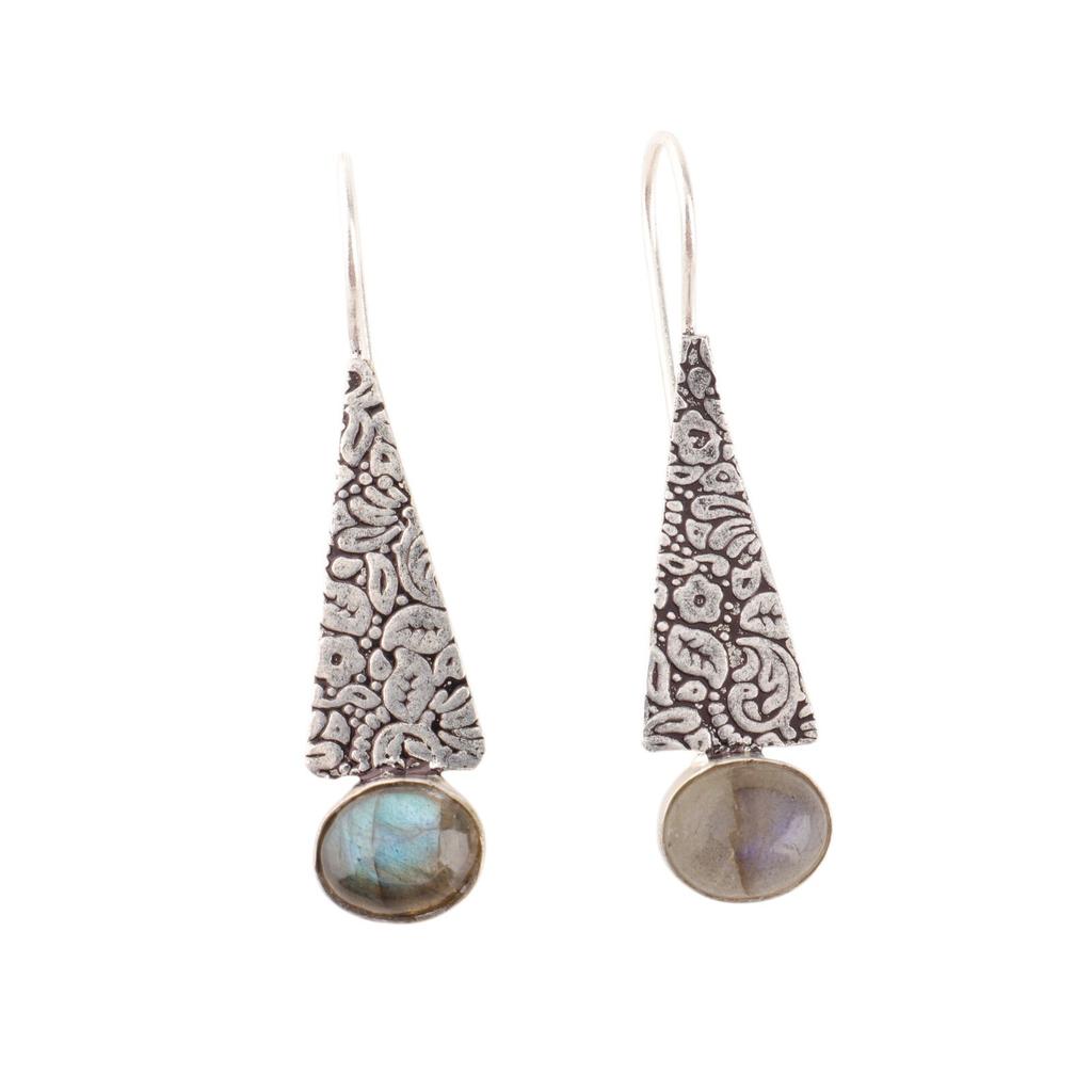 Natural Labradorite Gemstone 925 Sterling Silver Jewelry Handmade Earrings 1.9" EE-165-36