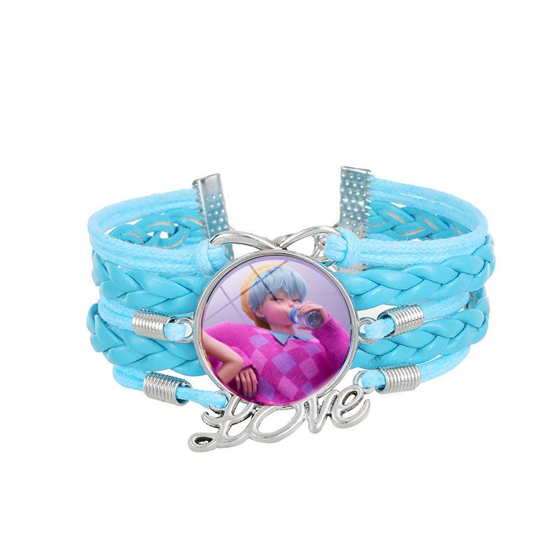 1Pc Demon Hunters KPOP Cartoon Time Gem Bracelet, Leather Braided Blue Multi Layer