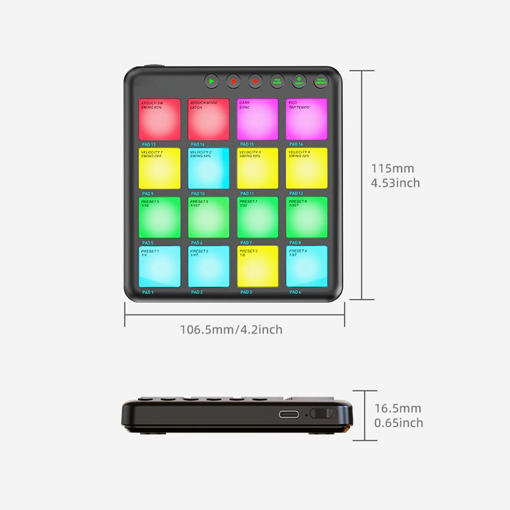 MIDI Controller 16 Key Dynamic RGB Pad BT Wireless MIDI Pad Rechargeable Portable Plug and Play for Music Production