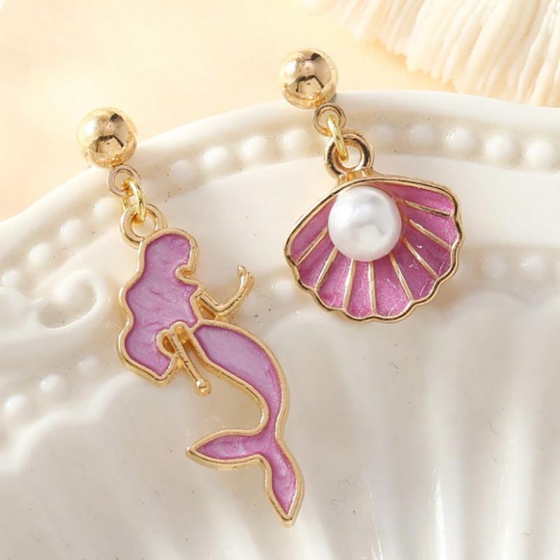 

Независимая станция, трансграничные новые серьги с жемчугом и ракушками русалки, женские европейские и американские модные серьги в подарок для вечеринки розовый